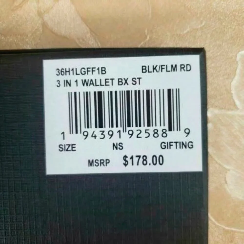 S Michael Kors Billfold Wallet Box Set Black Flame Red Logo 36H1LGFF1B